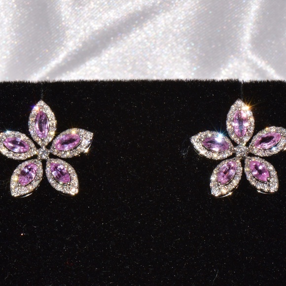 CERTIFIED NATURAL 2.36CTS VS F DIAMOND PINK SAPPHIRE 18K GOLD FLORAL EARRINGS - Picture 10 of 15